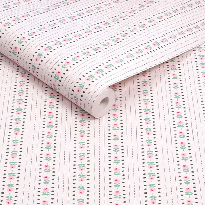 131424 - Cath Kidston Wallpaper - Cath Kidston Rose Ticking Stripe Pink Wallpaper - Decor Warehouse