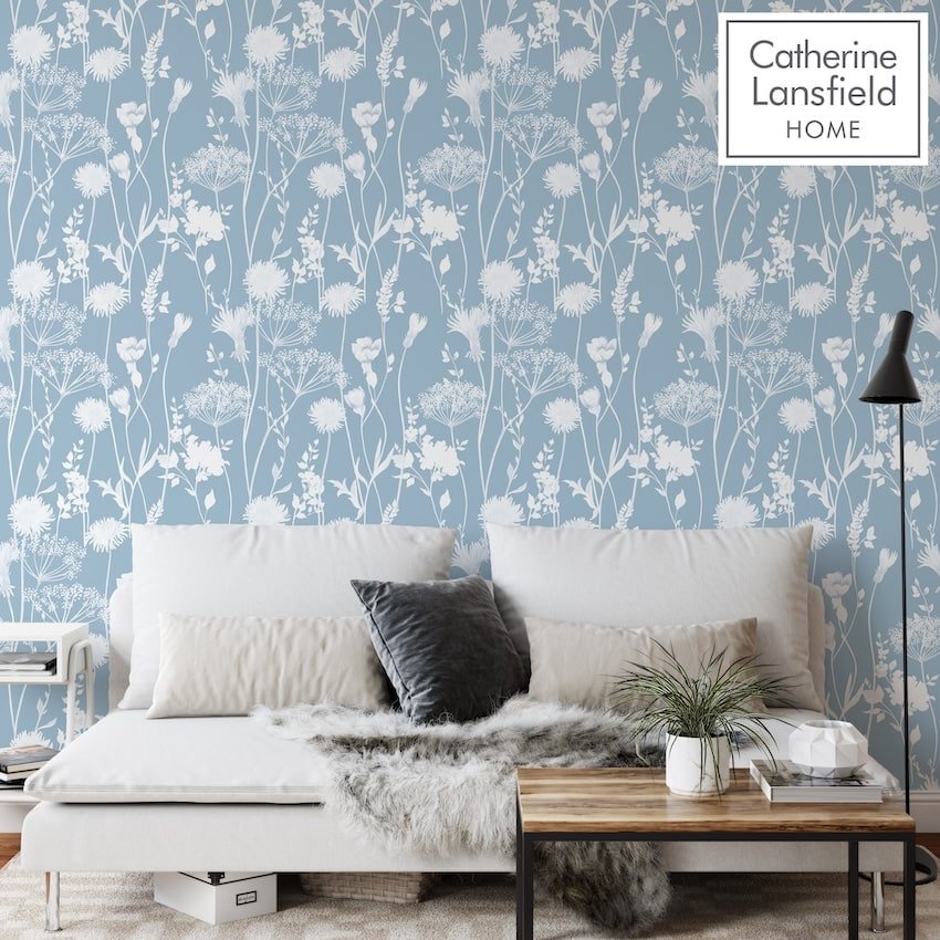 - Catherine Lansfield Meadowsweet Floral Blue Wallpaper - 165583 - Decor Warehouse