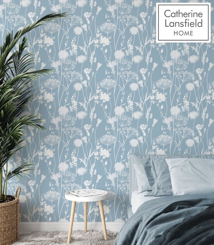 - Catherine Lansfield Meadowsweet Floral Blue Wallpaper - 165583 - Decor Warehouse
