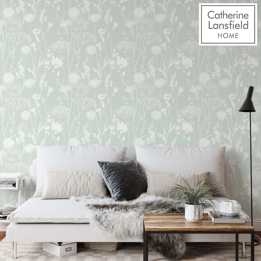 - Catherine Lansfield Meadowsweet Floral Green Wallpaper - 165580 - Decor Warehouse
