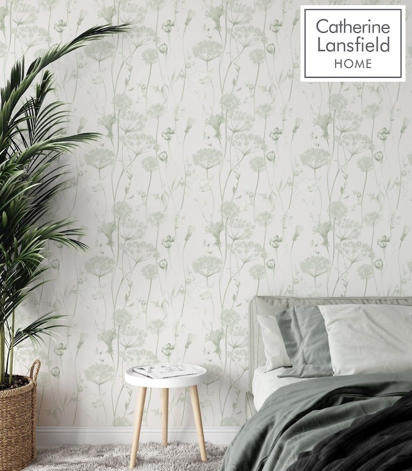 - Catherine Lansfield Meadowsweet Floral Sage Wallpaper - 165584 - Decor Warehouse