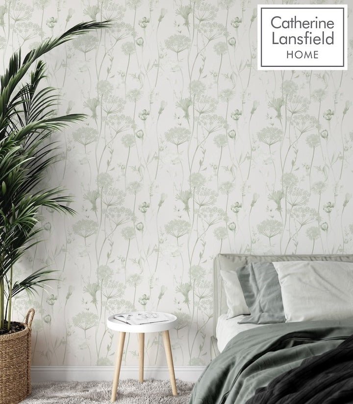  - Catherine Lansfield Meadowsweet Floral Sage Wallpaper - 165584 - Decor Warehouse