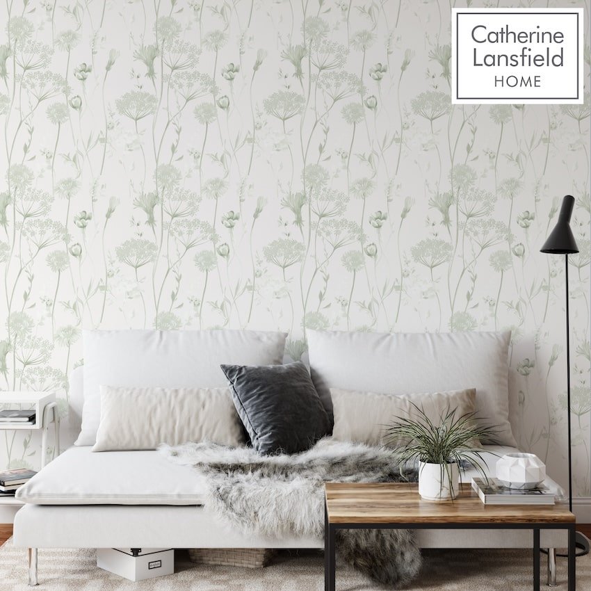  - Catherine Lansfield Meadowsweet Floral Sage Wallpaper - 165584 - Decor Warehouse