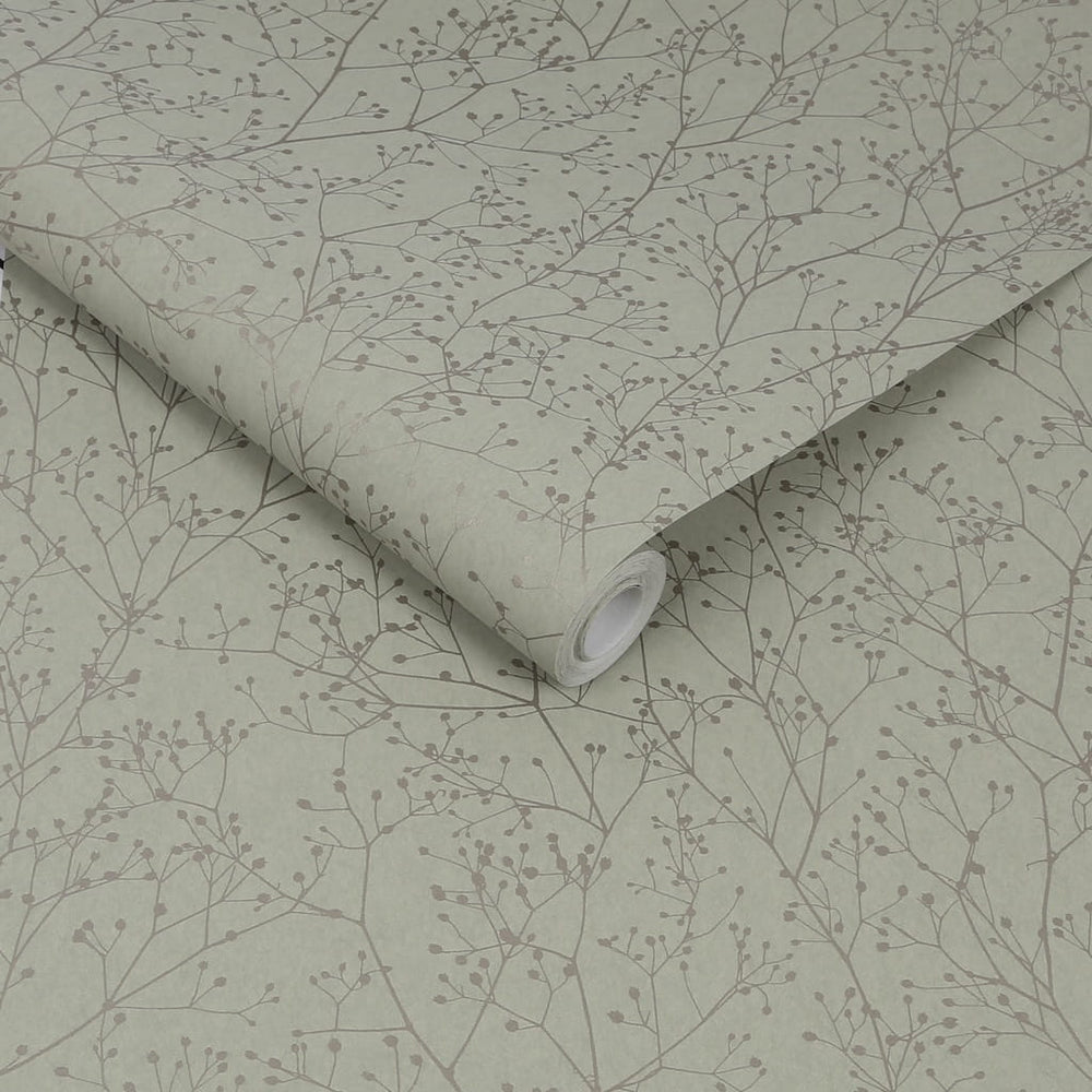  - Clarissa Hulse Gypsophila Spring Green & Silver Wallpaper - 120388 - Decor Warehouse
