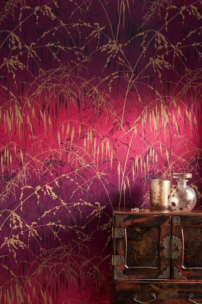  - Clarissa Hulse Meadow Grass Damson & Soft Gold Wallpaper - 120396 - Decor Warehouse