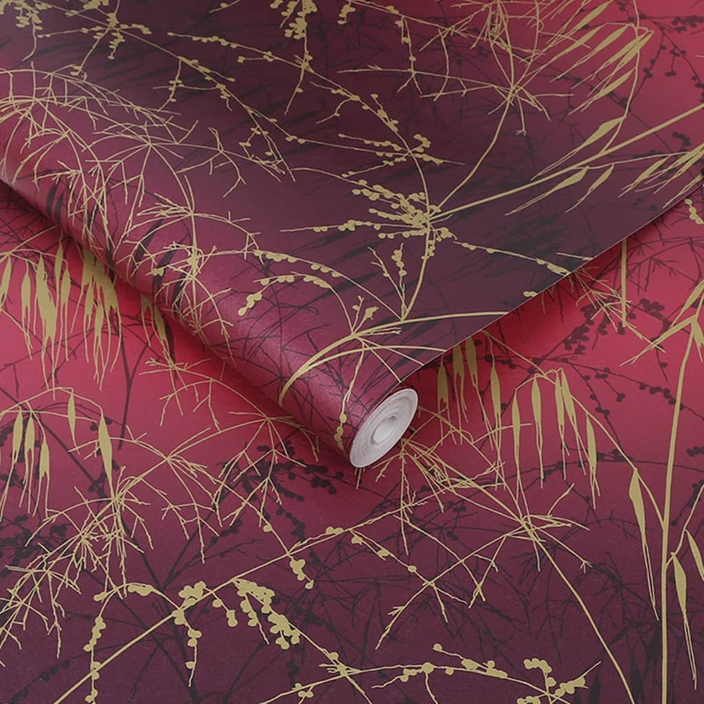  - Clarissa Hulse Meadow Grass Damson & Soft Gold Wallpaper - 120396 - Decor Warehouse
