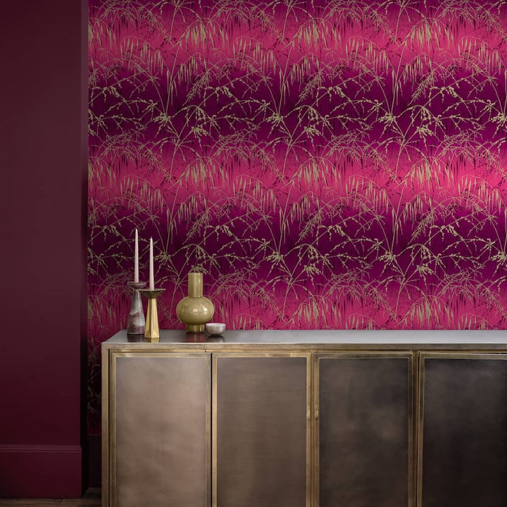  - Clarissa Hulse Meadow Grass Damson & Soft Gold Wallpaper - 120396 - Decor Warehouse