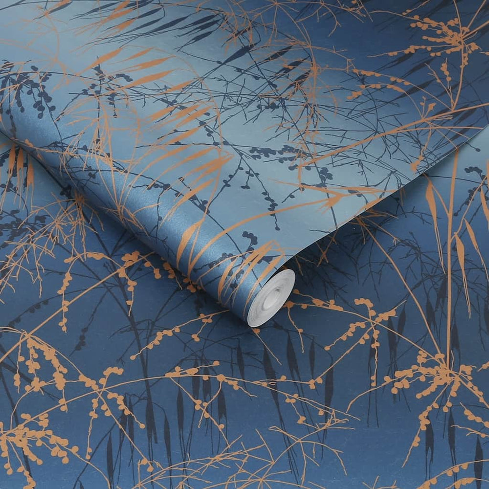  - Clarissa Hulse Meadow Grass French Navy & Copper Wallpaper - 120380 - Decor Warehouse