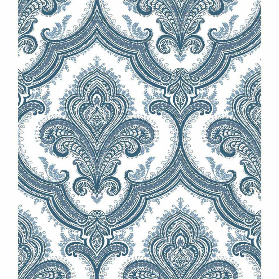  - Damask Blue & White Wallpaper - 519951 - Decor Warehouse