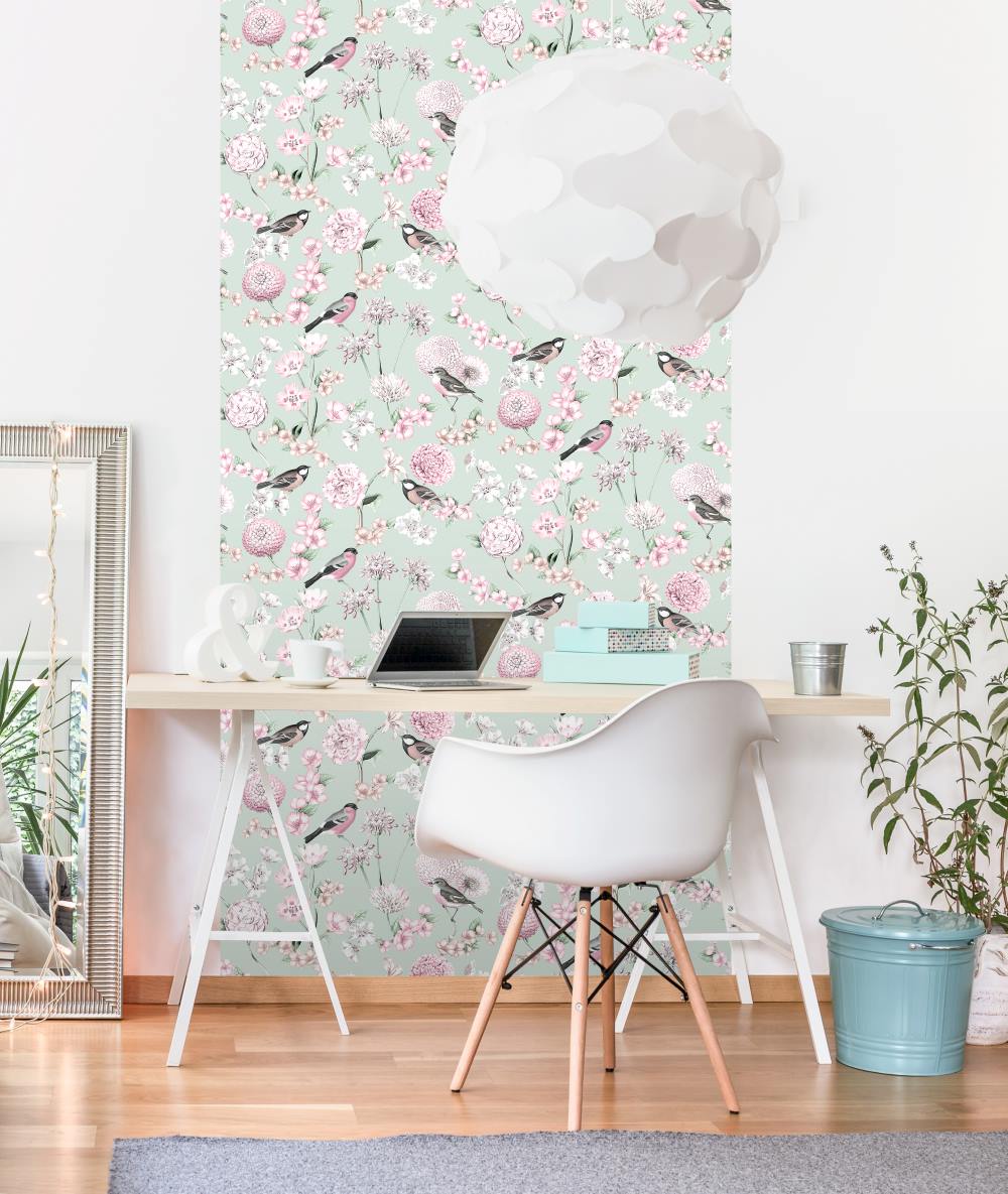 - Debona Limoges Floral Green Birds Wallpaper - 5030 - Decor Warehouse