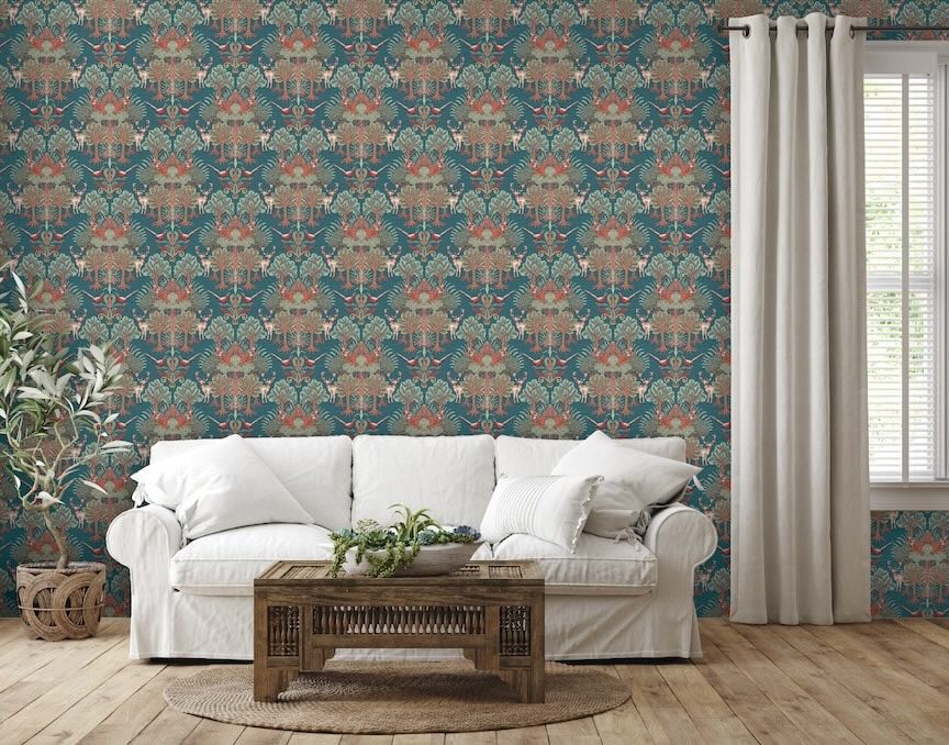  - Design ID Nordic Deer Forest Petrol Blue Wallpaper - TP422305 - Decor Warehouse