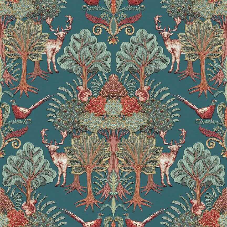 - Design ID Nordic Deer Forest Petrol Blue Wallpaper - TP422305 - Decor Warehouse
