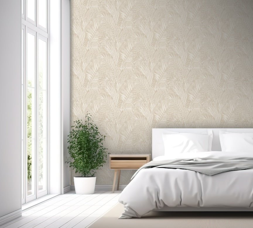  - Design ID Tropical Palm Leaf Beige Wallpaper - GR322102 - Decor Warehouse