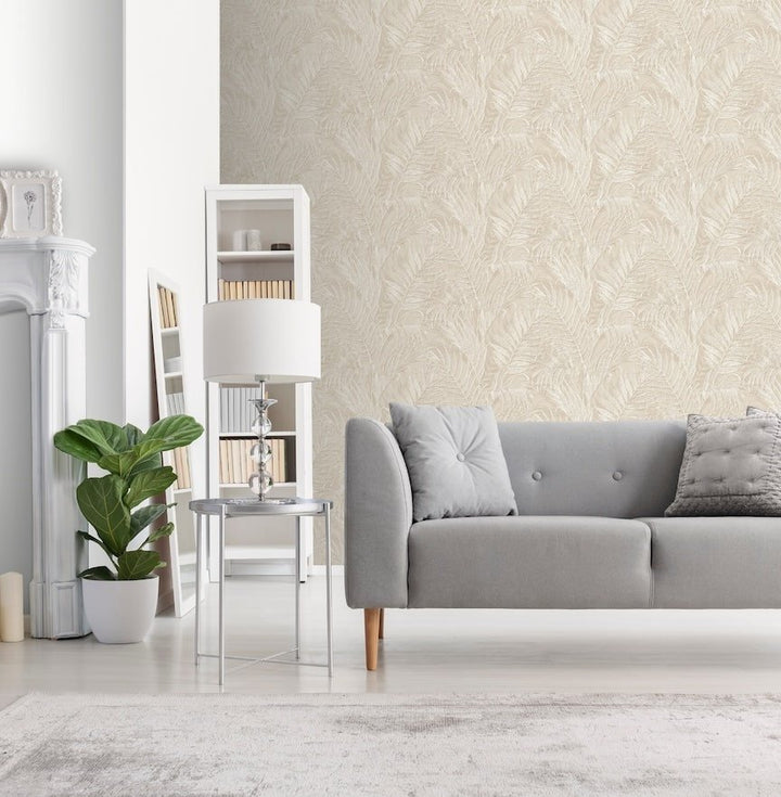  - Design ID Tropical Palm Leaf Beige Wallpaper - GR322102 - Decor Warehouse