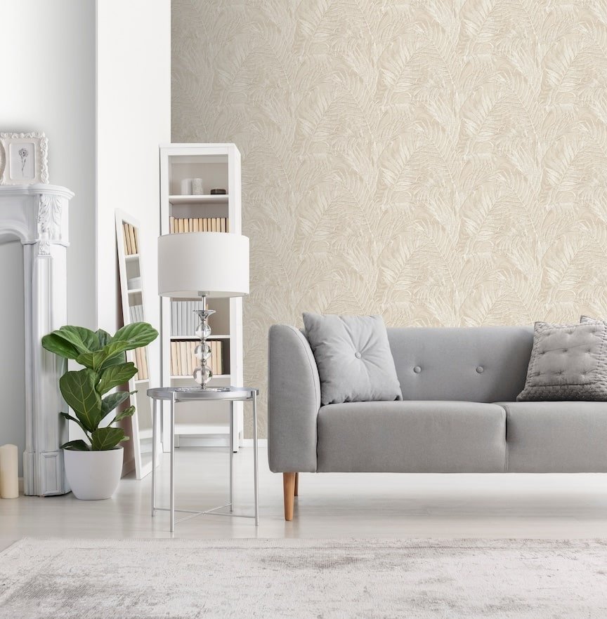 GR322102 - Design ID - Design ID Tropical Palm Leaf Beige Wallpaper - Decor Warehouse