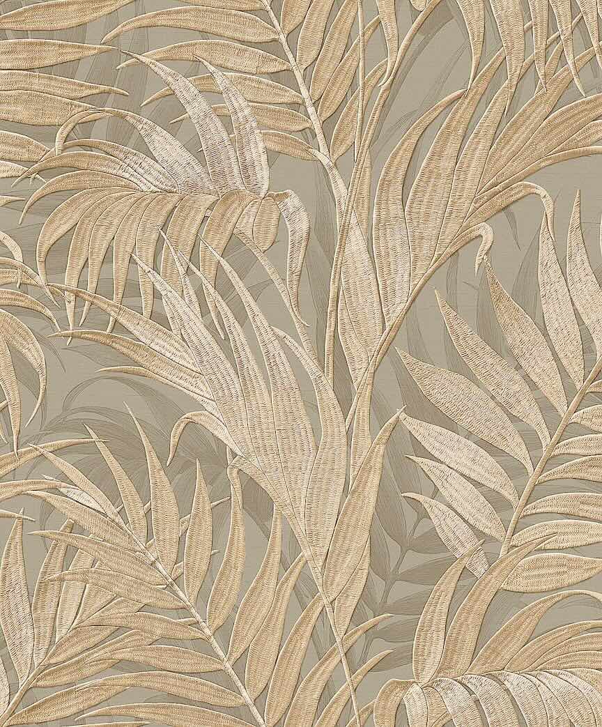  - Design ID Tropical Palm Leaf Sage Green & Gold Wallpaper - GR322105 - Decor Warehouse