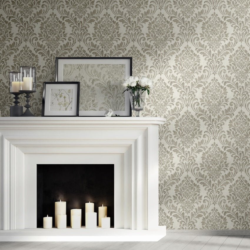 - Eleanor Damask Cream Wallpaper - 173514 - Decor Warehouse