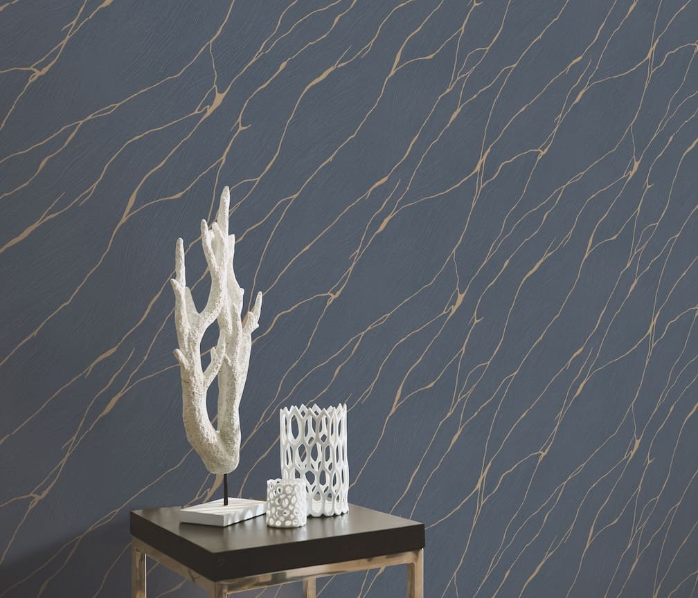 Erismann Calore Blue/Gold Vinyl Wallpaper - 10440 - 08