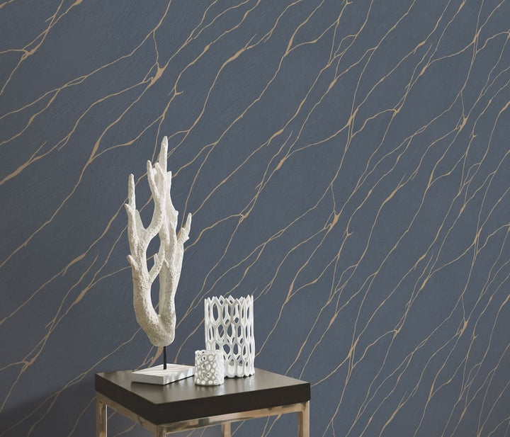Erismann Calore Blue/Gold Vinyl Wallpaper - 10440 - 08