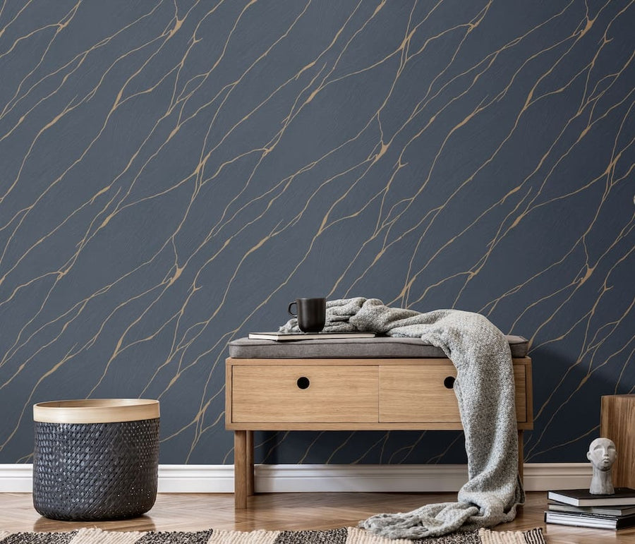 Erismann Calore Blue/Gold Vinyl Wallpaper - 10440 - 08