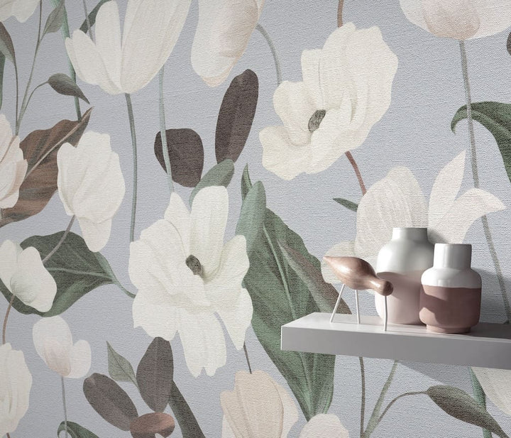 Erismann Fairy Blossom Floral Grey/White Wallpaper - 10508 - 31