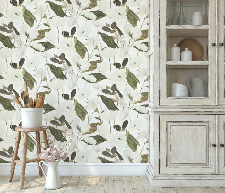 Erismann Fairy Blossom Floral White/Green Wallpaper - 10508 - 26