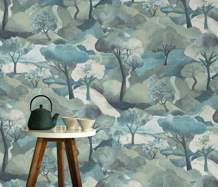 Erismann Tree Landscape Blue Vinyl Wallpaper - 10433 - 07