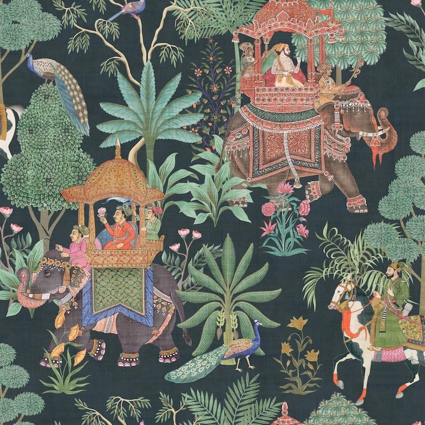  - Esselle Emperor's Garden Black Multicoloured Wallpaper - 100011EH - Decor Warehouse