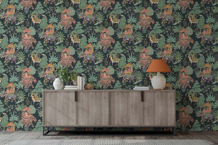 Esselle Emperor's Garden Black Multicoloured Wallpaper - 100011EH