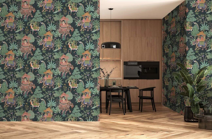 Esselle Emperor's Garden Black Multicoloured Wallpaper - 100011EH