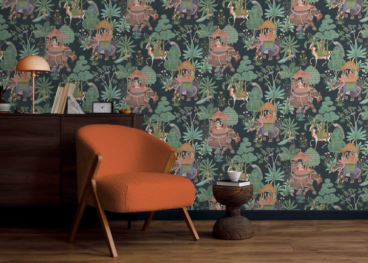 Esselle Emperor's Garden Black Multicoloured Wallpaper - 100011EH