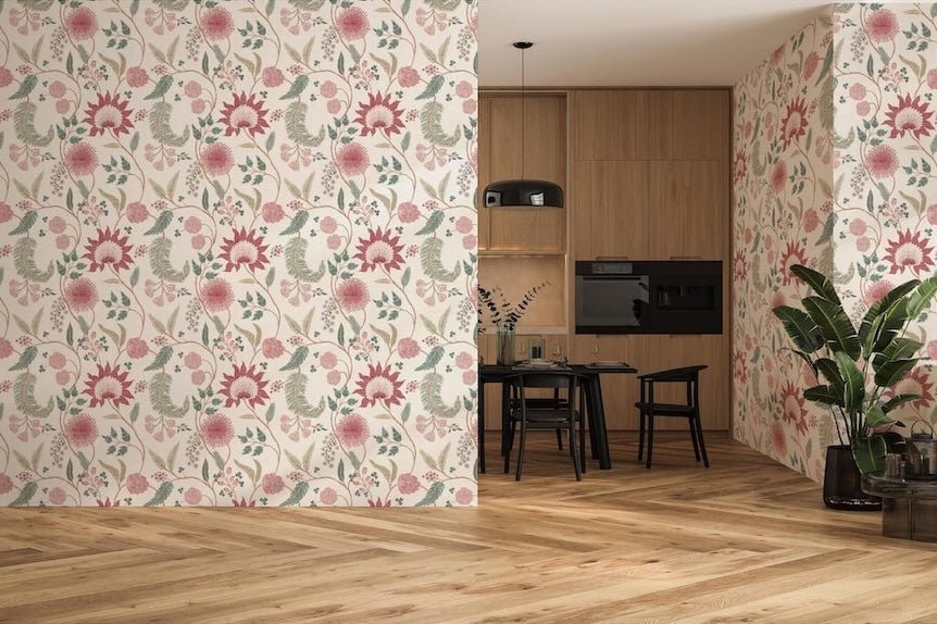 Esselle Fable Trail Linen/Raspberry/Green Wallpaper - 100016EH