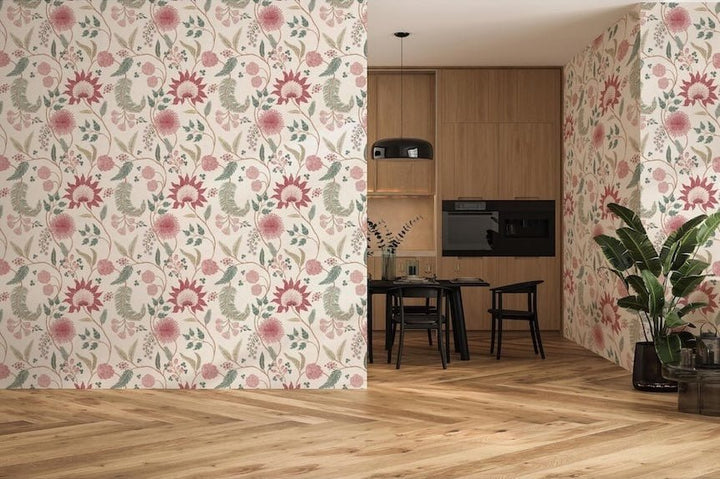 Esselle Fable Trail Linen/Raspberry/Green Wallpaper - 100016EH