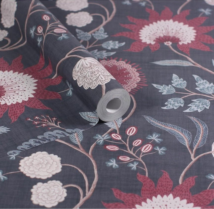  - Esselle Fable Trail Navy/Berry Wallpaper - 100017EH - Decor Warehouse