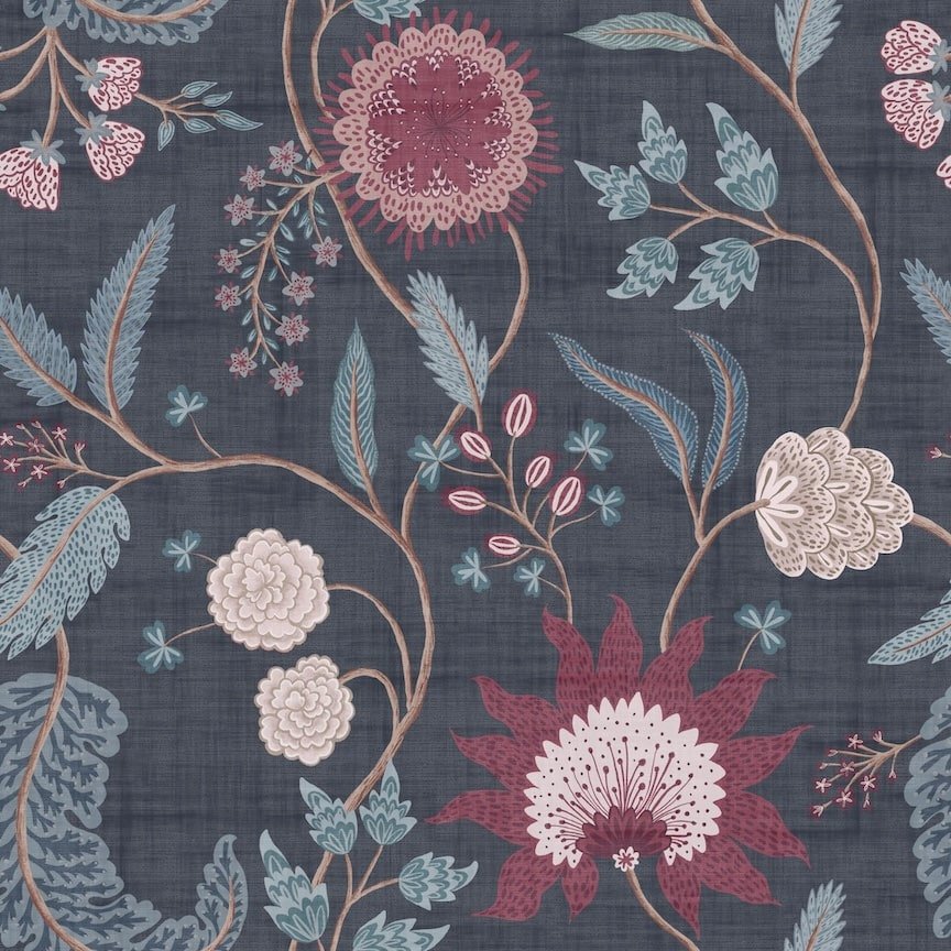  - Esselle Fable Trail Navy/Berry Wallpaper - 100017EH - Decor Warehouse