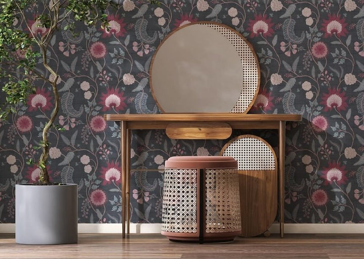  - Esselle Fable Trail Navy/Berry Wallpaper - 100017EH - Decor Warehouse