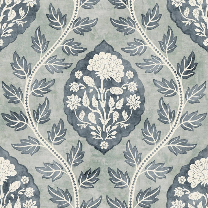  - Esselle Floral Cartouche Slate Blue Wallpaper - 100019EH - Decor Warehouse
