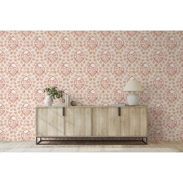  - Esselle Floral Cartouche Warm Spice Wallpaper - 100021EH - Decor Warehouse