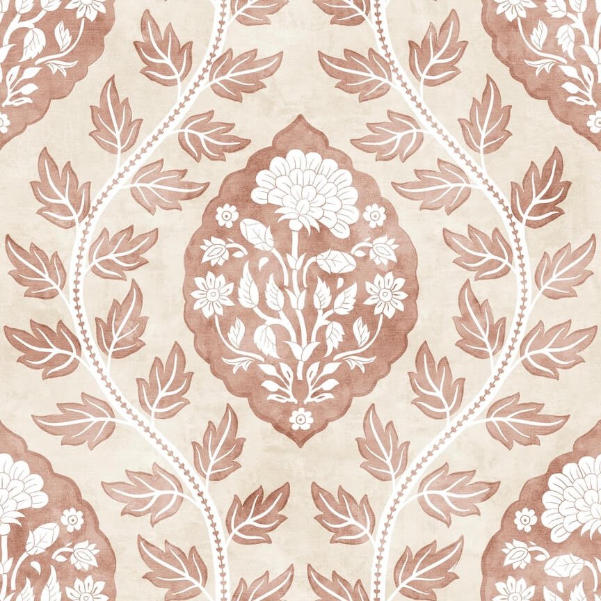  - Esselle Floral Cartouche Warm Spice Wallpaper - 100021EH - Decor Warehouse