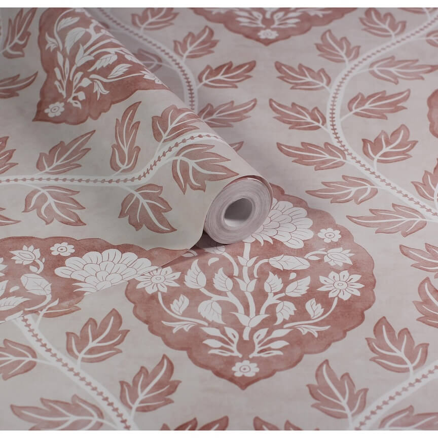  - Esselle Floral Cartouche Warm Spice Wallpaper - 100021EH - Decor Warehouse