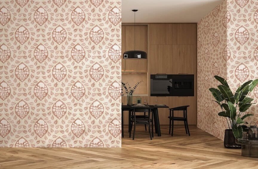  - Esselle Floral Cartouche Warm Spice Wallpaper - 100021EH - Decor Warehouse