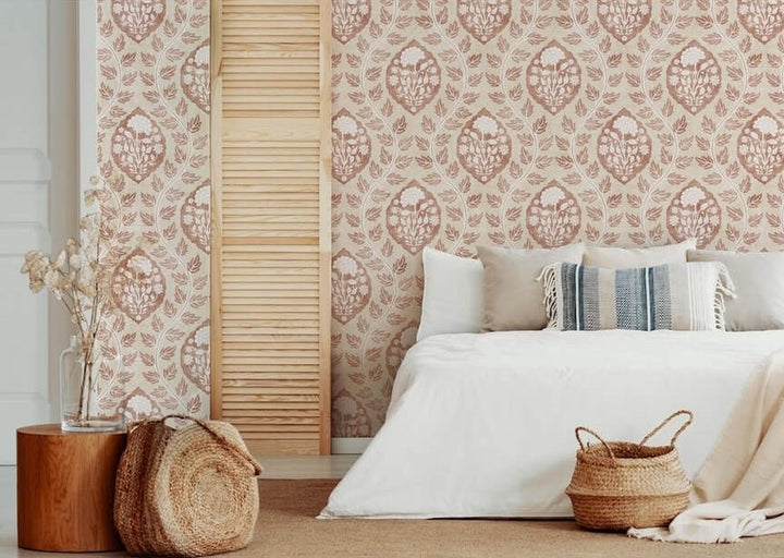  - Esselle Floral Cartouche Warm Spice Wallpaper - 100021EH - Decor Warehouse