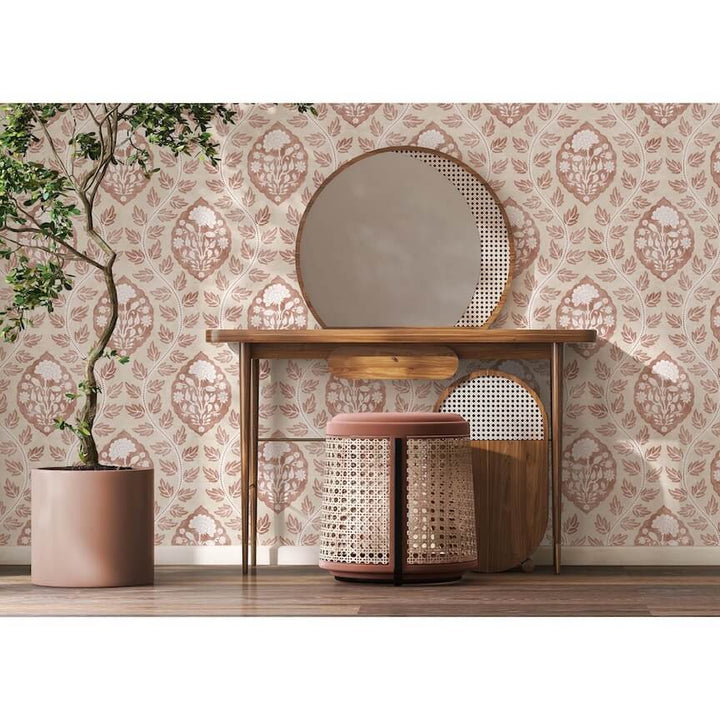  - Esselle Floral Cartouche Warm Spice Wallpaper - 100021EH - Decor Warehouse