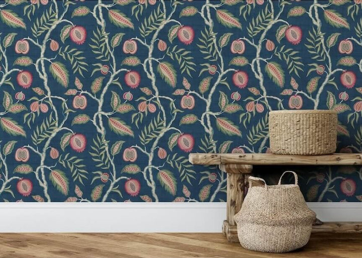  - Esselle Fruits of Paradise Navy Wallpaper - 100022EH - Decor Warehouse