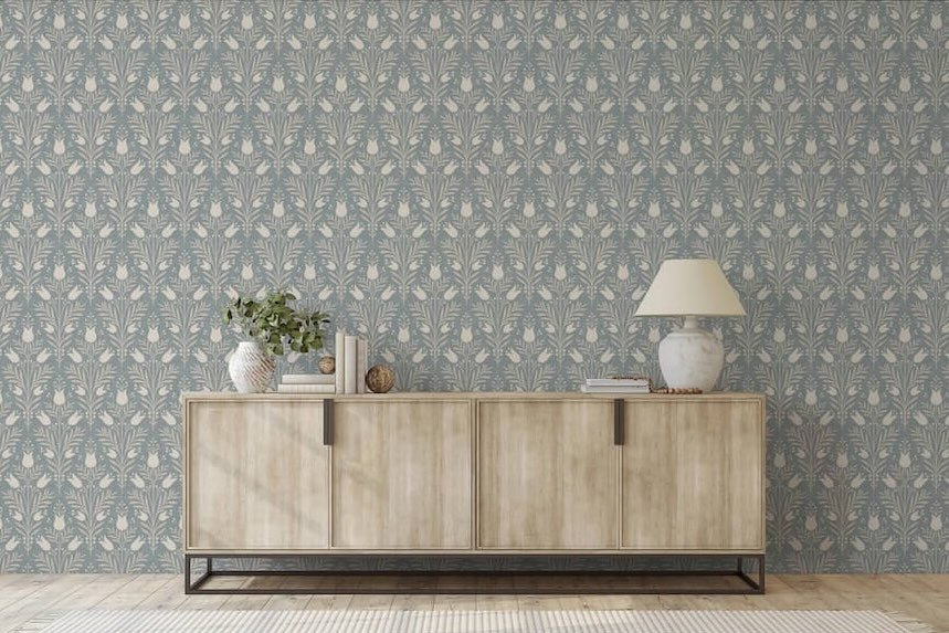  - Esselle Heritage Tulip Chalky Blue Wallpaper - 100025EH - Decor Warehouse