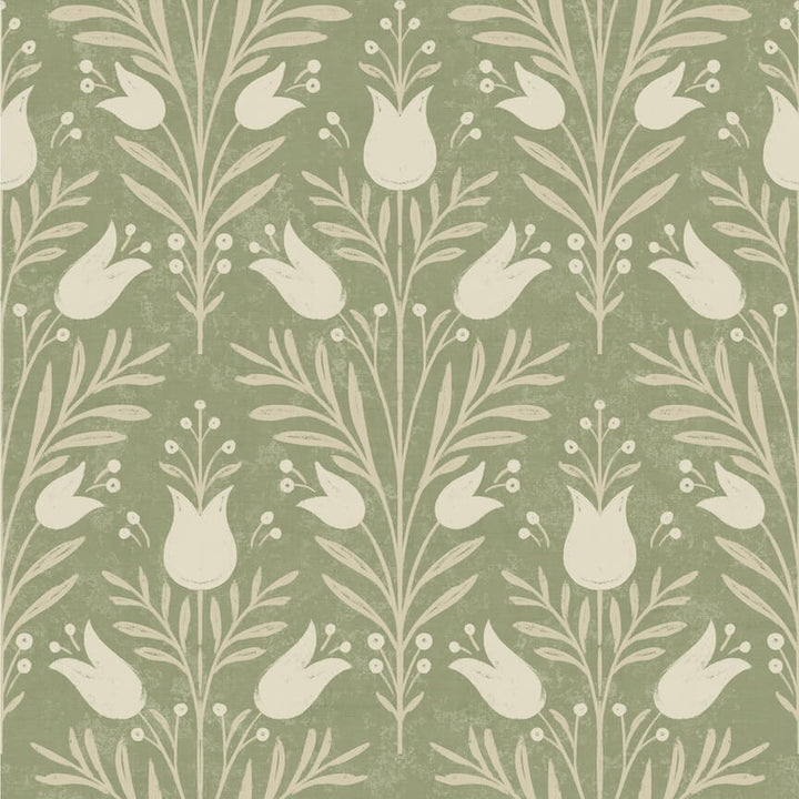 - Esselle Heritage Tulip Spring Green Wallpaper - 100026EH - Decor Warehouse