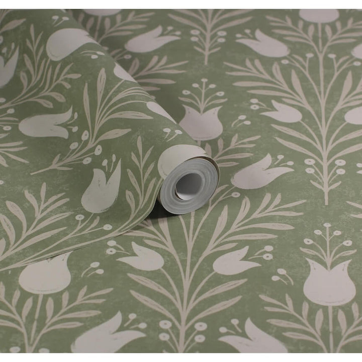 - Esselle Heritage Tulip Spring Green Wallpaper - 100026EH - Decor Warehouse