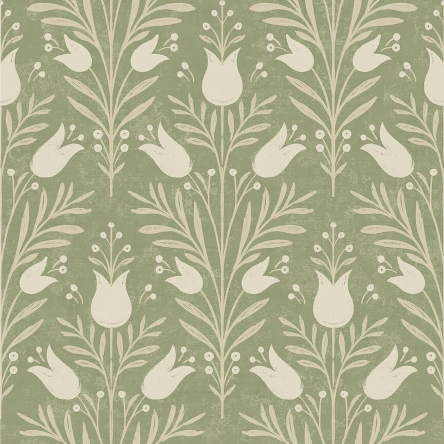- Esselle Heritage Tulip Spring Green Wallpaper - 100026EH - Decor Warehouse