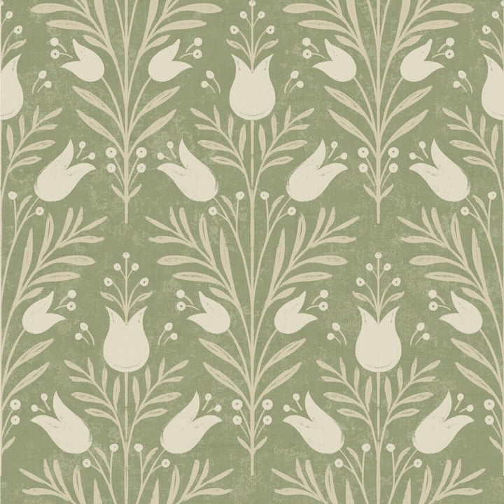 - Esselle Heritage Tulip Spring Green Wallpaper - 100026EH - Decor Warehouse