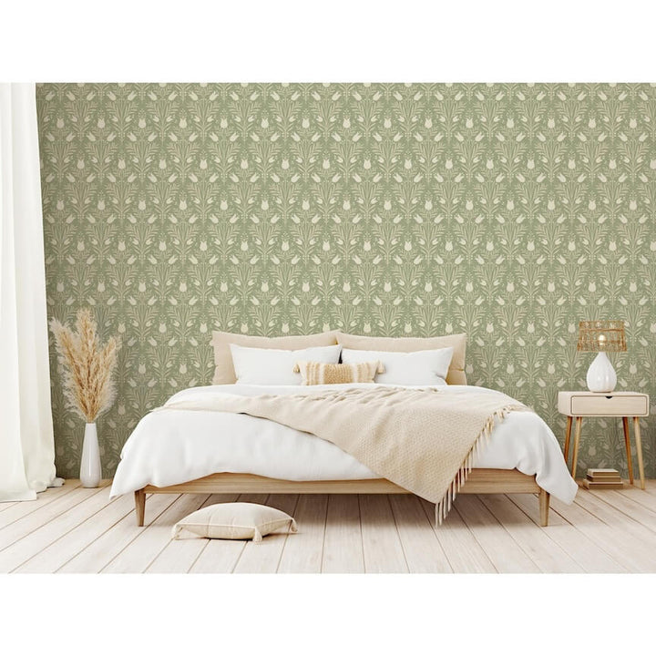 - Esselle Heritage Tulip Spring Green Wallpaper - 100026EH - Decor Warehouse